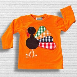 Honesty Orange 12 Month Long Sleeve Turkey Applique Shirt Thanksgiving